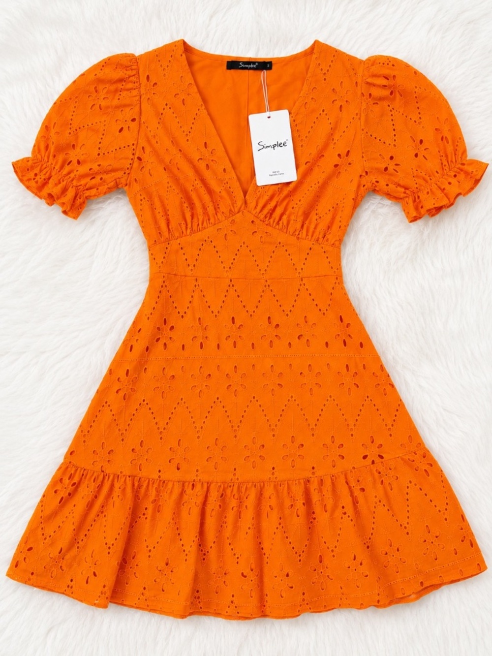 Simplee Orange Eyelet Wrap Dress NWT Size S